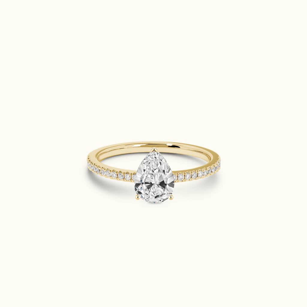 Jewellers District's Diamond Engagement Ring with Castle Setting in 14k Yellow Gold, Pear