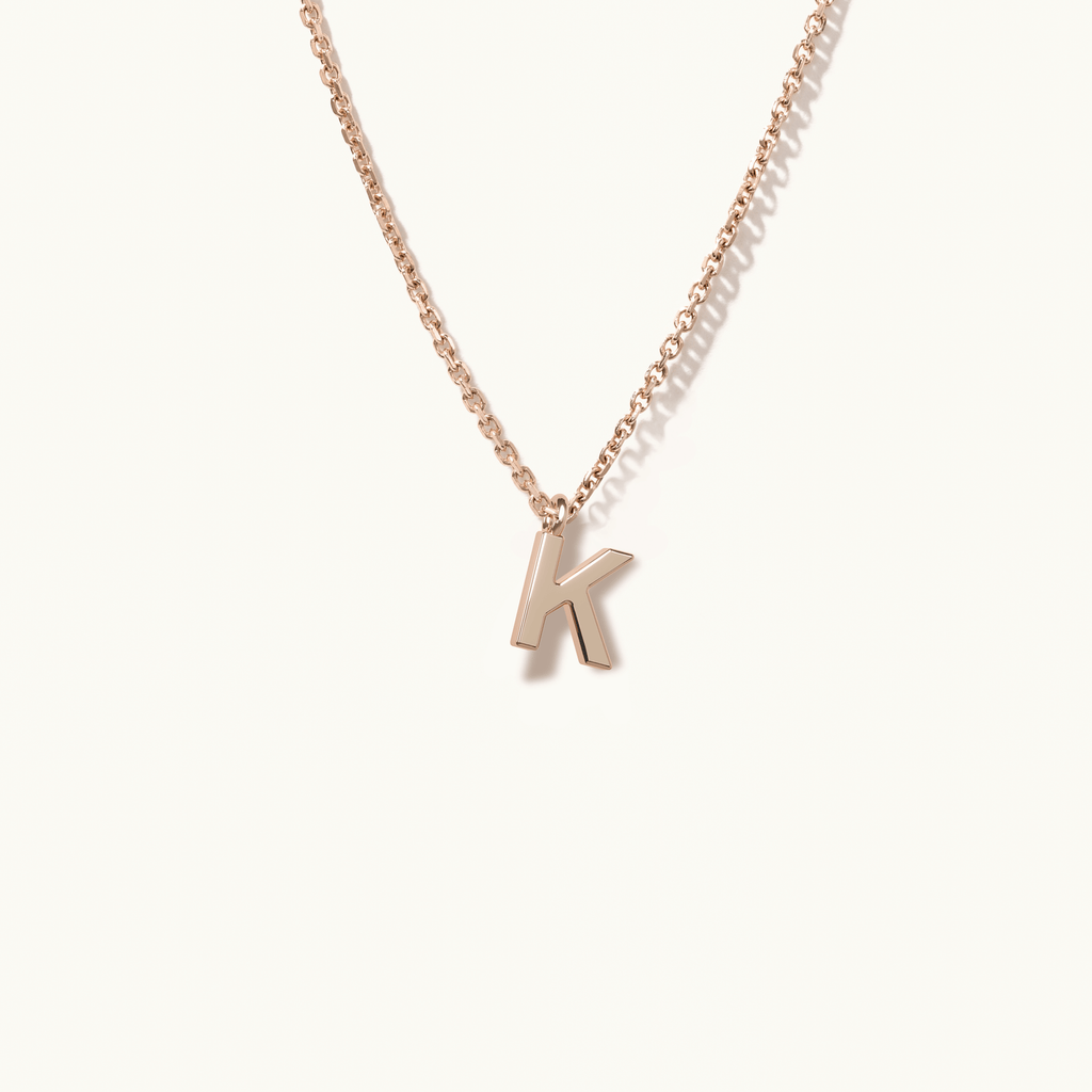 Face view of jewellers district's gold initial pendant necklace: k in 14k Rose Gold