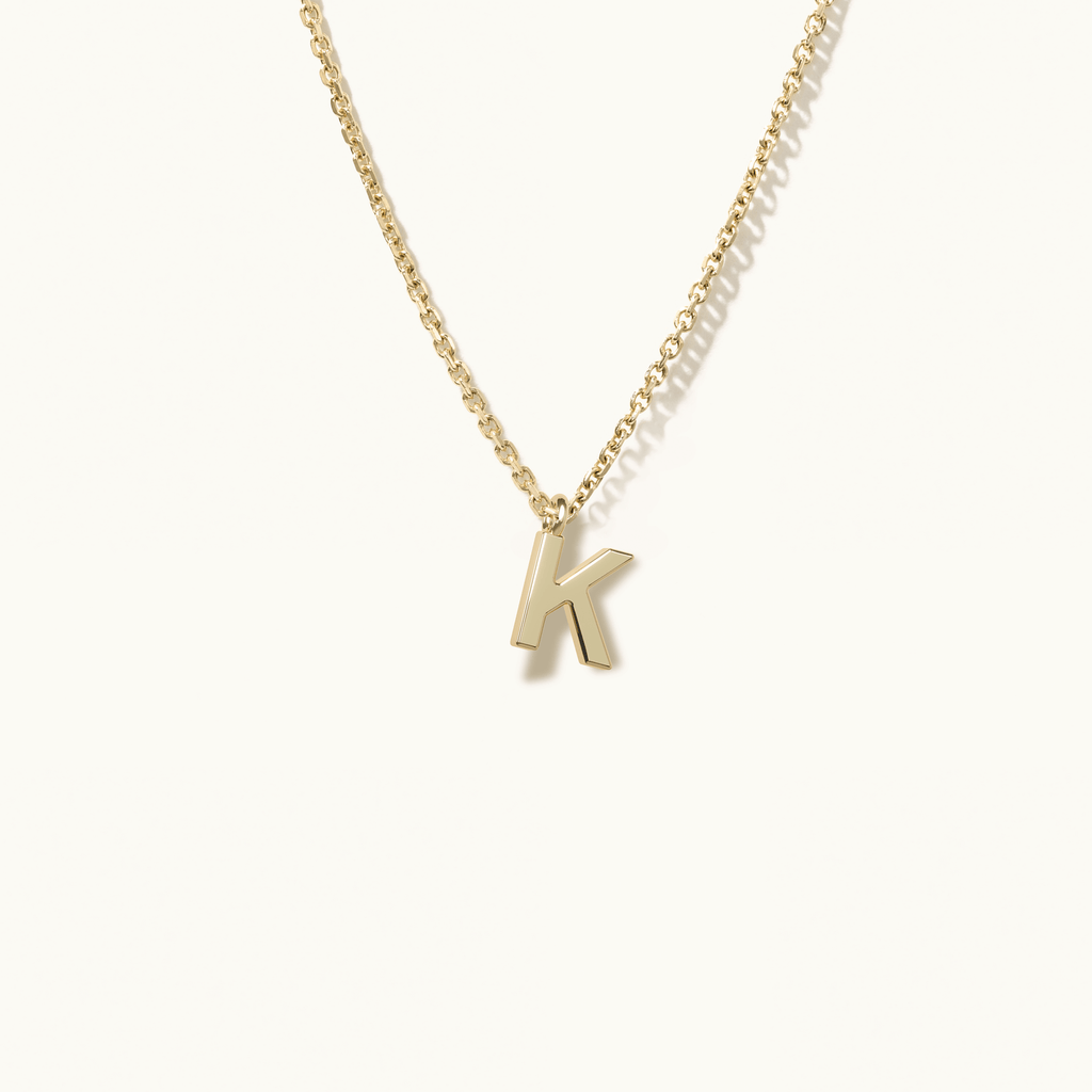 Face view of jewellers district's gold initial pendant necklace: k in 14k Yellow Gold