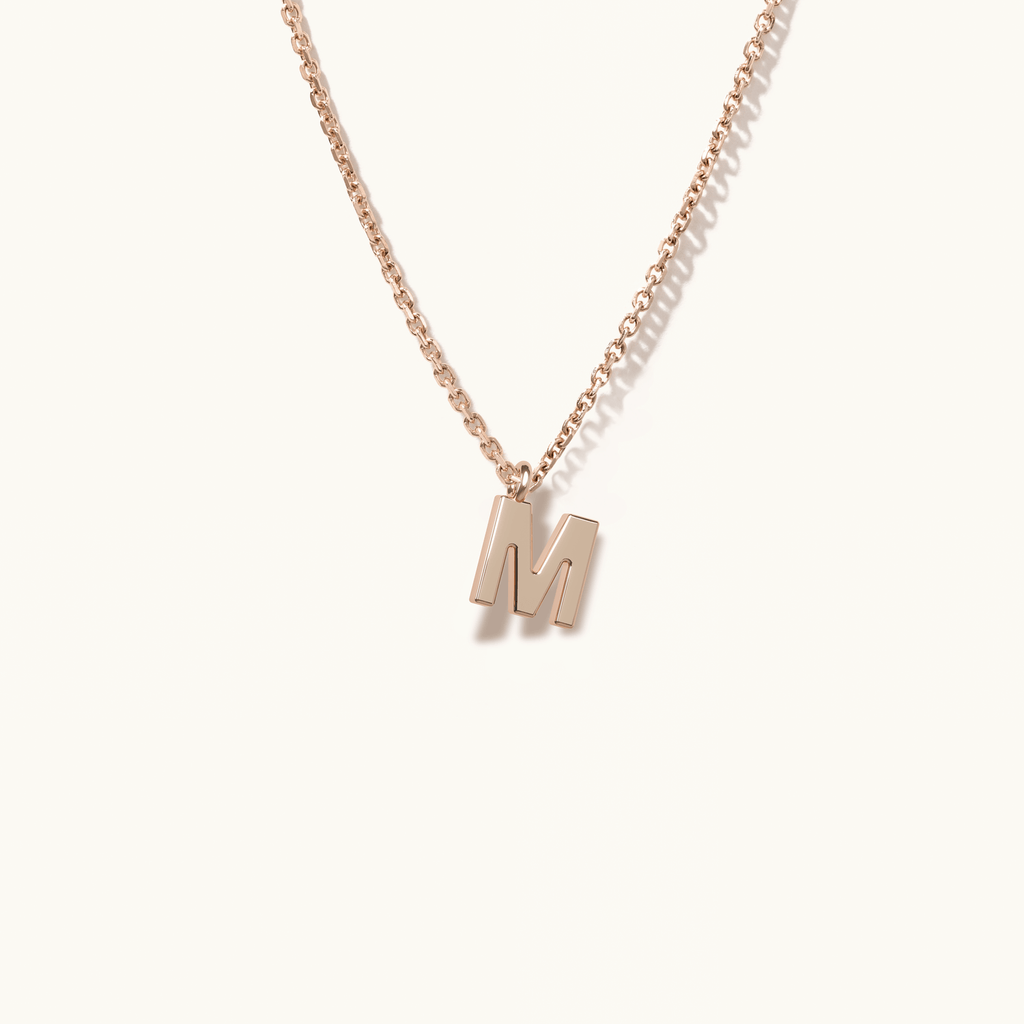 Jewellers District's Gold Initial Pendant Necklace: M in 14k Rose Gold