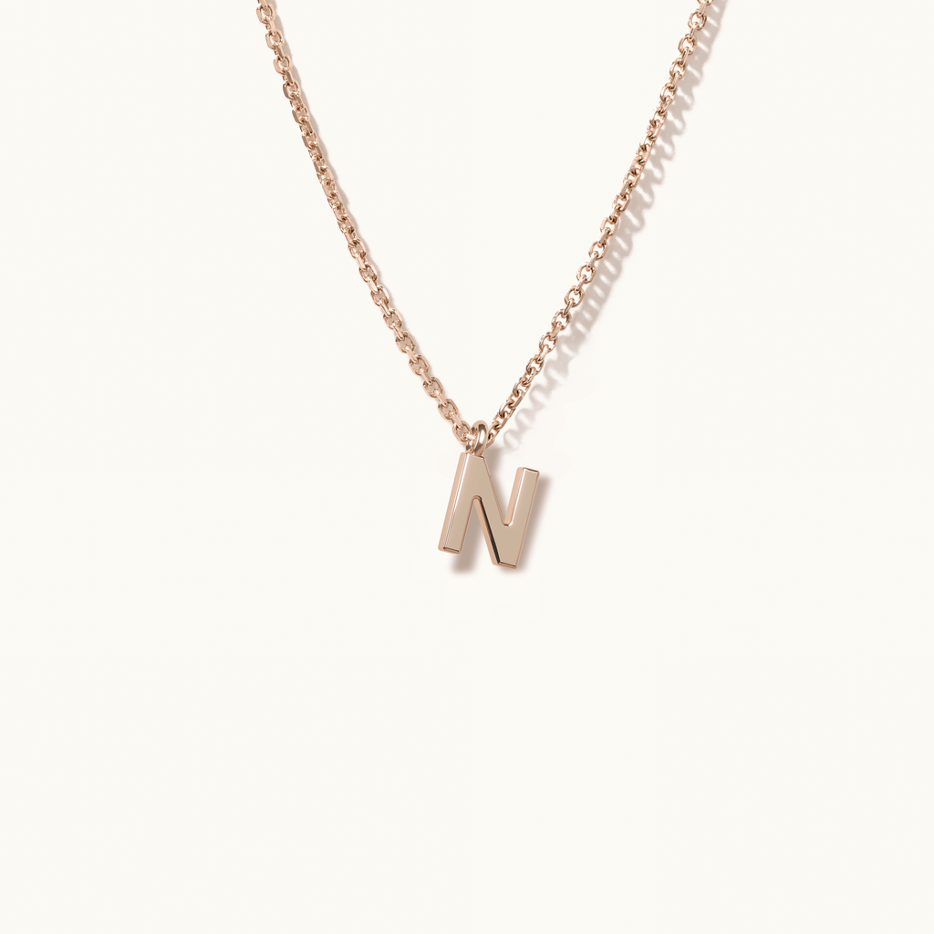 Jewellers District's Gold Initial Pendant Necklace: N in 14k Rose Gold