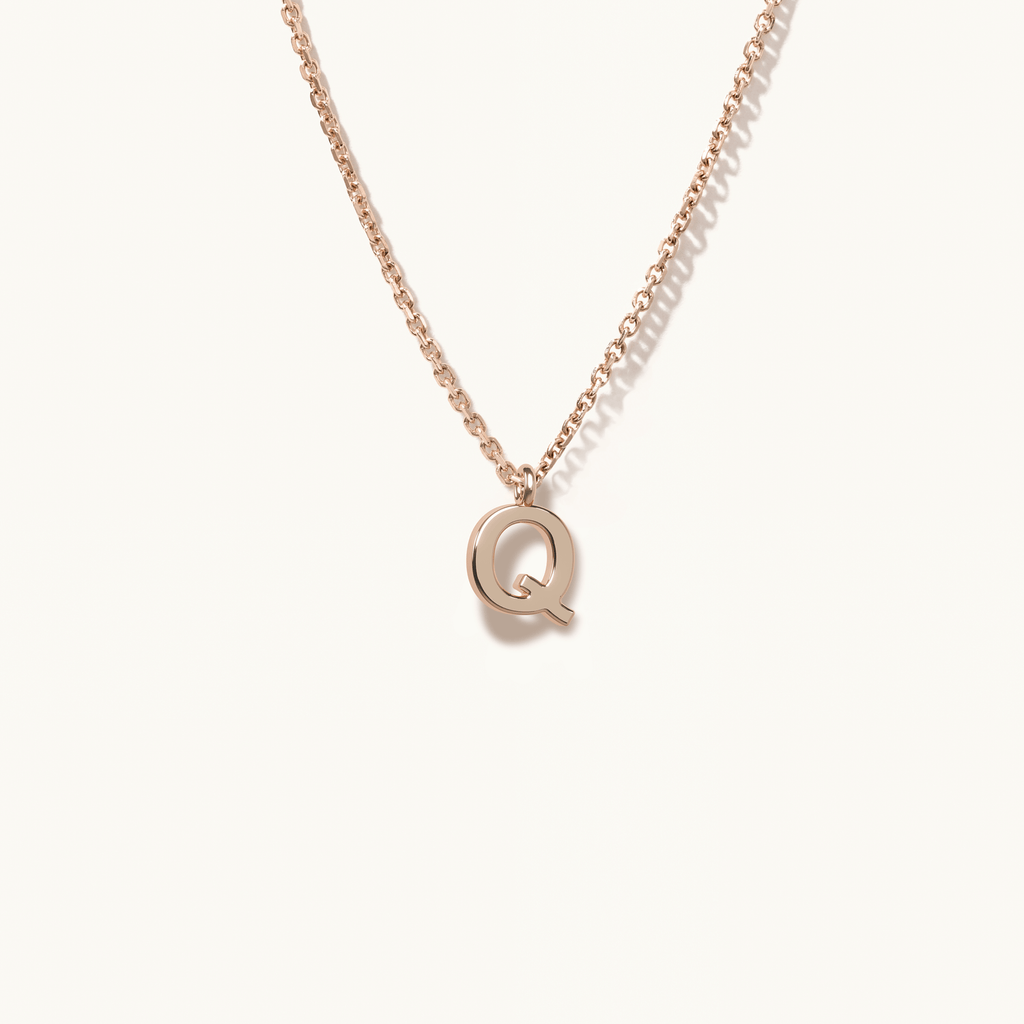 Jewellers District's Gold Initial Pendant Necklace: Q in 14k Rose Gold