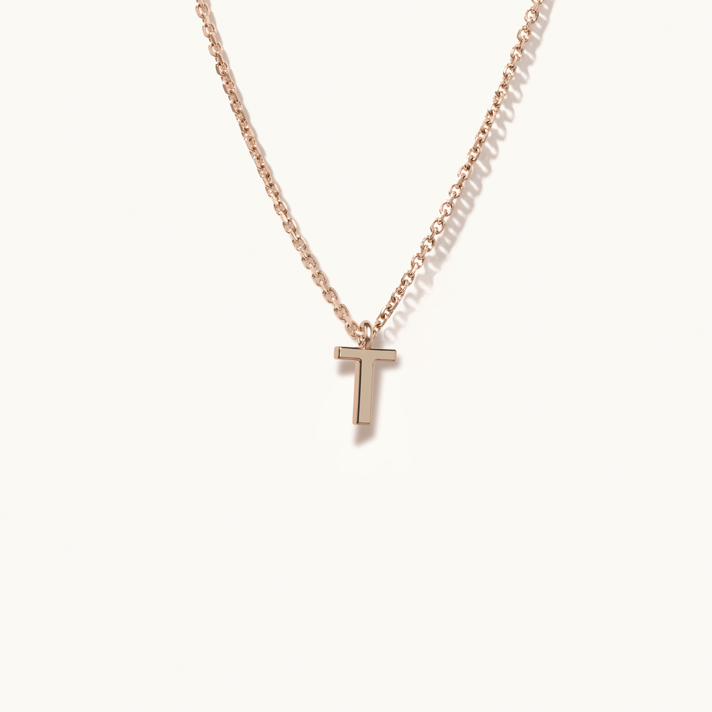 Jewellers District's Gold Initial Pendant Necklace: T in 14k Rose Gold