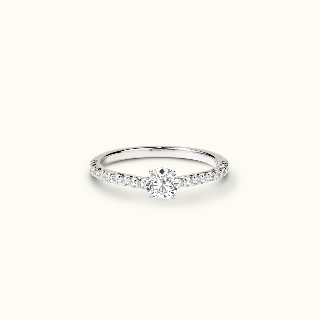 Jewellers District's Cathedral-Setting Diamond Engagement Ring with Diamond Prongs in 14k White Gold, Round