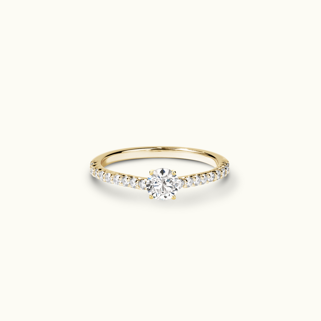 Jewellers District's Cathedral-Setting Diamond Engagement Ring with Diamond Prongs in 14k Yellow Gold, Round