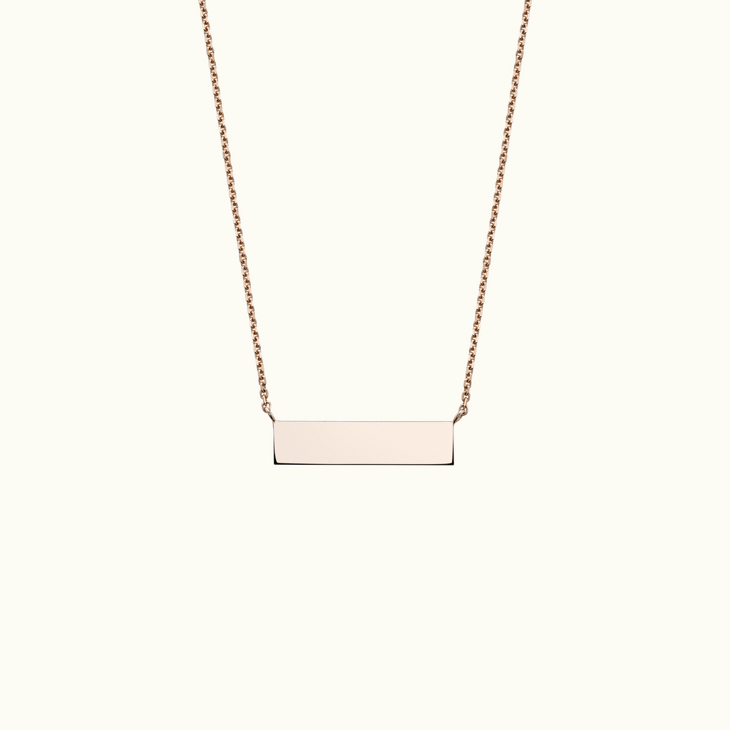 Face view of Jewellers District's Gold Bar Pendant Necklace in 14k Rose Gold