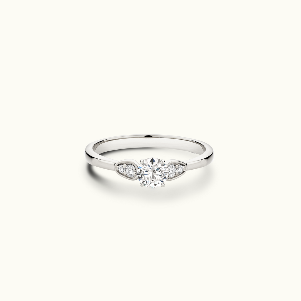 Jewellers District's Diamond Engagement Ring with Side Stone Detail in 14k White Gold, Round