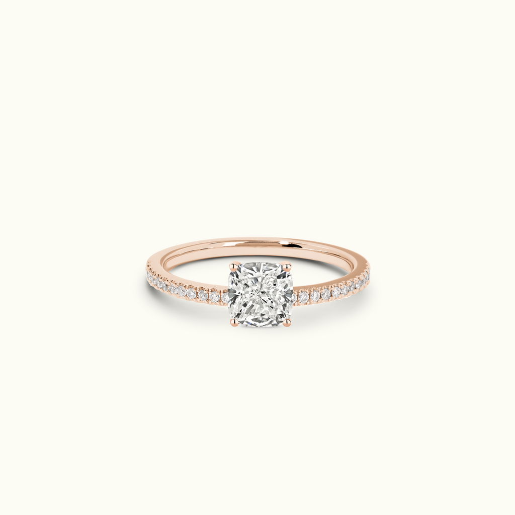 Jewellers District's Diamond Engagement Ring with Castle Setting in 14k Rose Gold, Cushion