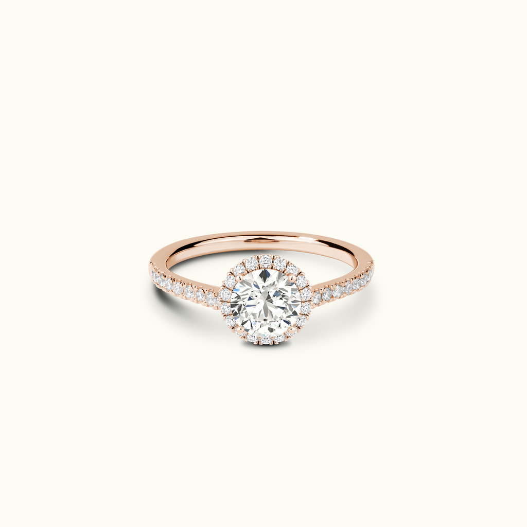 Jewellers District's Blooming Diamond Halo Engagement Ring with Accent Diamond in 14k Rose Gold, Round