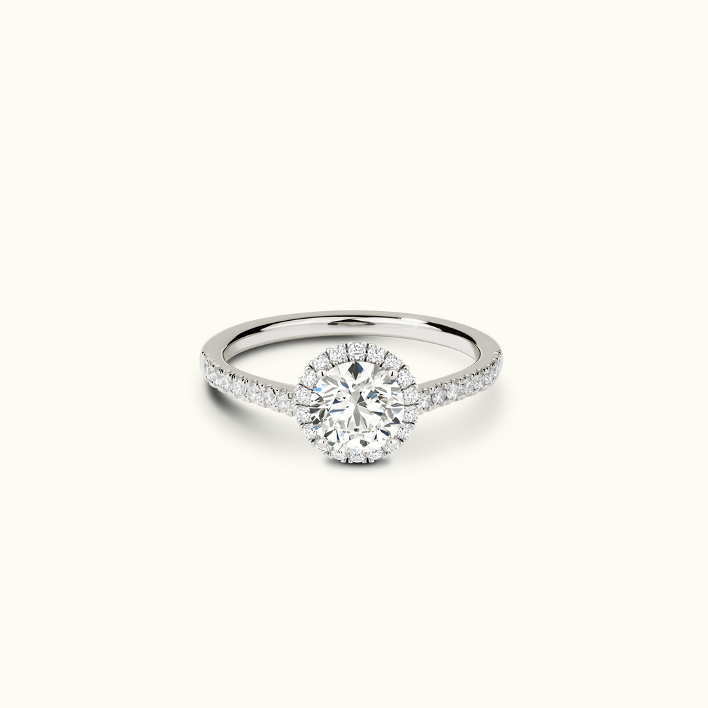 Jewellers District's Blooming Diamond Halo Engagement Ring with Accent Diamond in 14k White Gold, Round