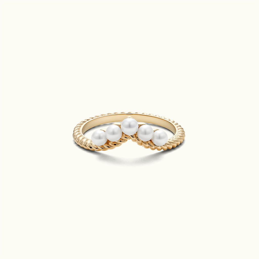 Jewellers District's V-Shaped Twist Freshwater Pearl Ring in 14k Yellow Gold