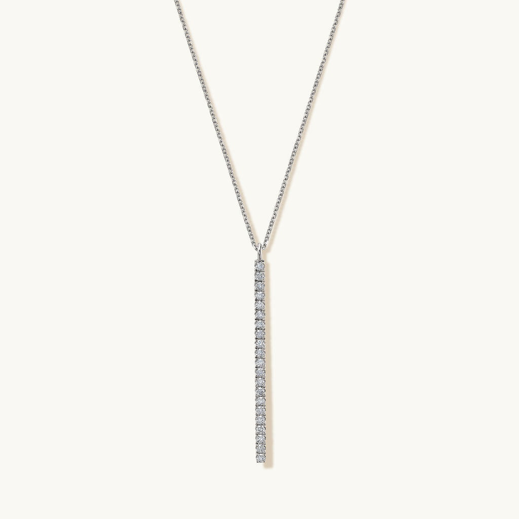 Face view of Jewellers District's Diamond Pavé Bar Necklace in 14k White Gold