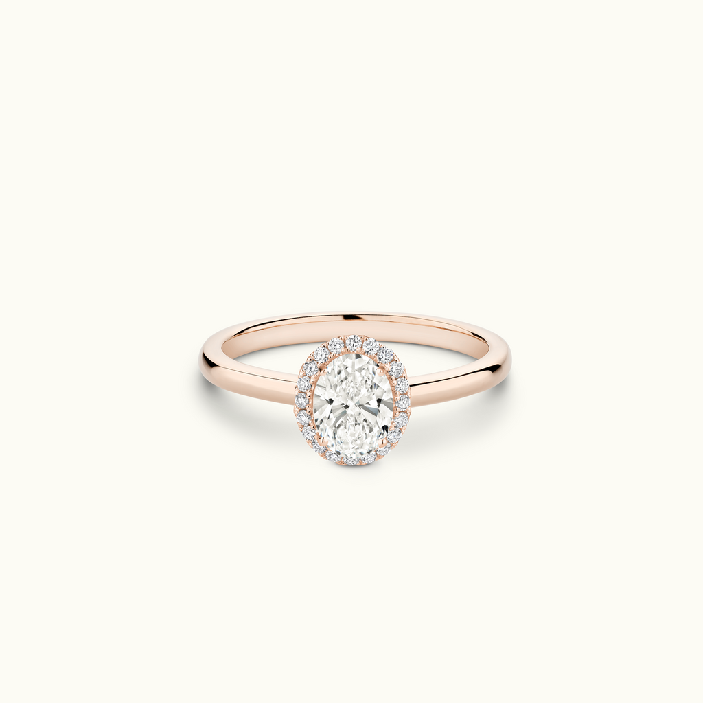 Jewellers District's Cathedral-Setting Diamond Halo Engagement Ring in 14k Rose Gold, Oval