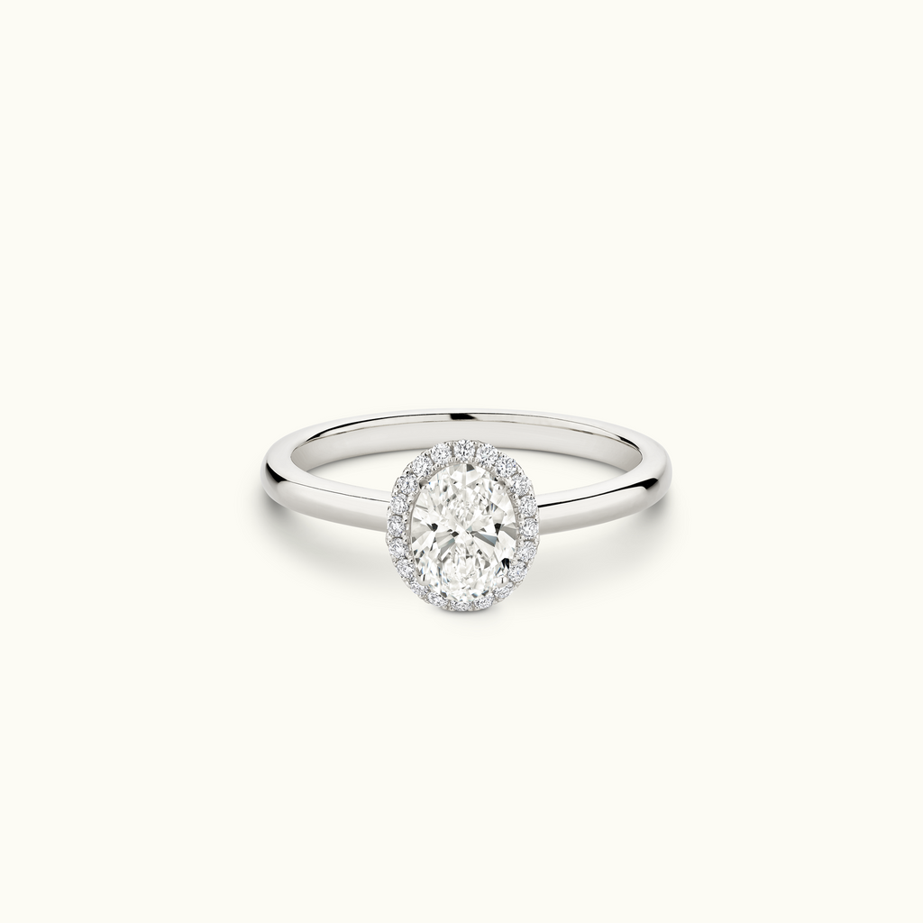 Jewellers District's Cathedral-Setting Diamond Halo Engagement Ring in 14k White Gold, Oval