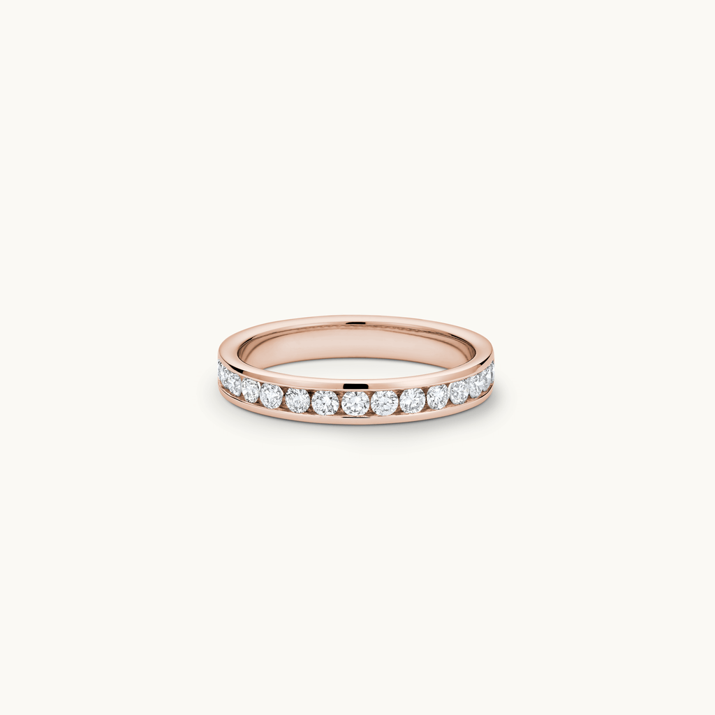 Jewellers District's Large Channel-Set Diamond Pavé Wedding Ring in 14k Rose Gold