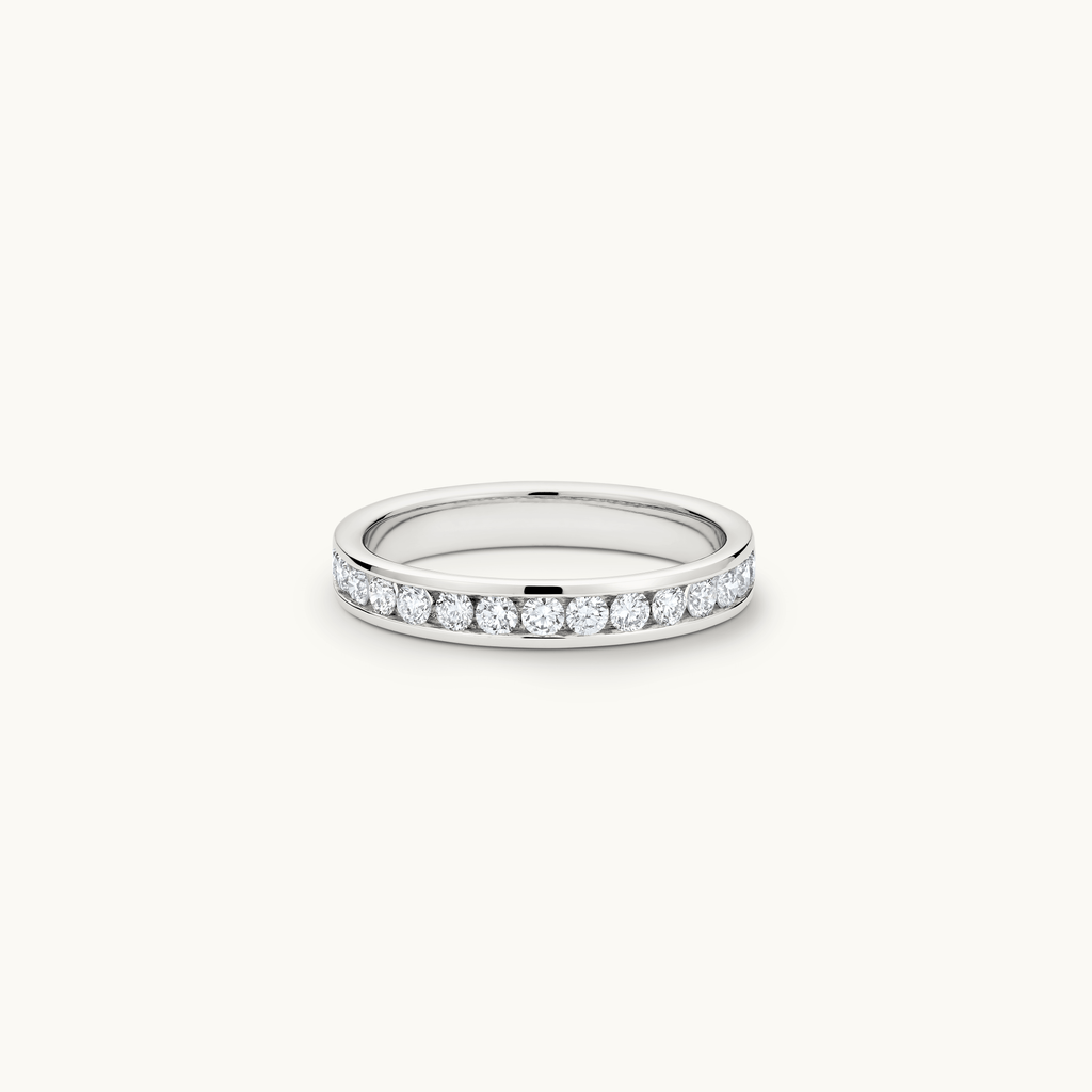 Jewellers District's Large Channel-Set Diamond Pavé Wedding Ring in 14k White Gold