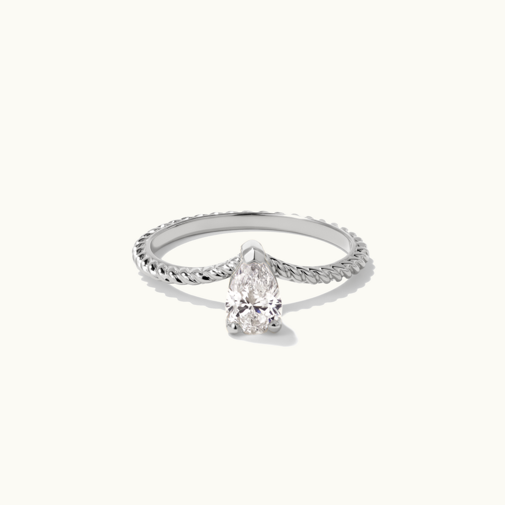 Jewellers District's V-Shaped Pear Cut Twist Diamond Engagement Ring in 14k White Gold, Pear