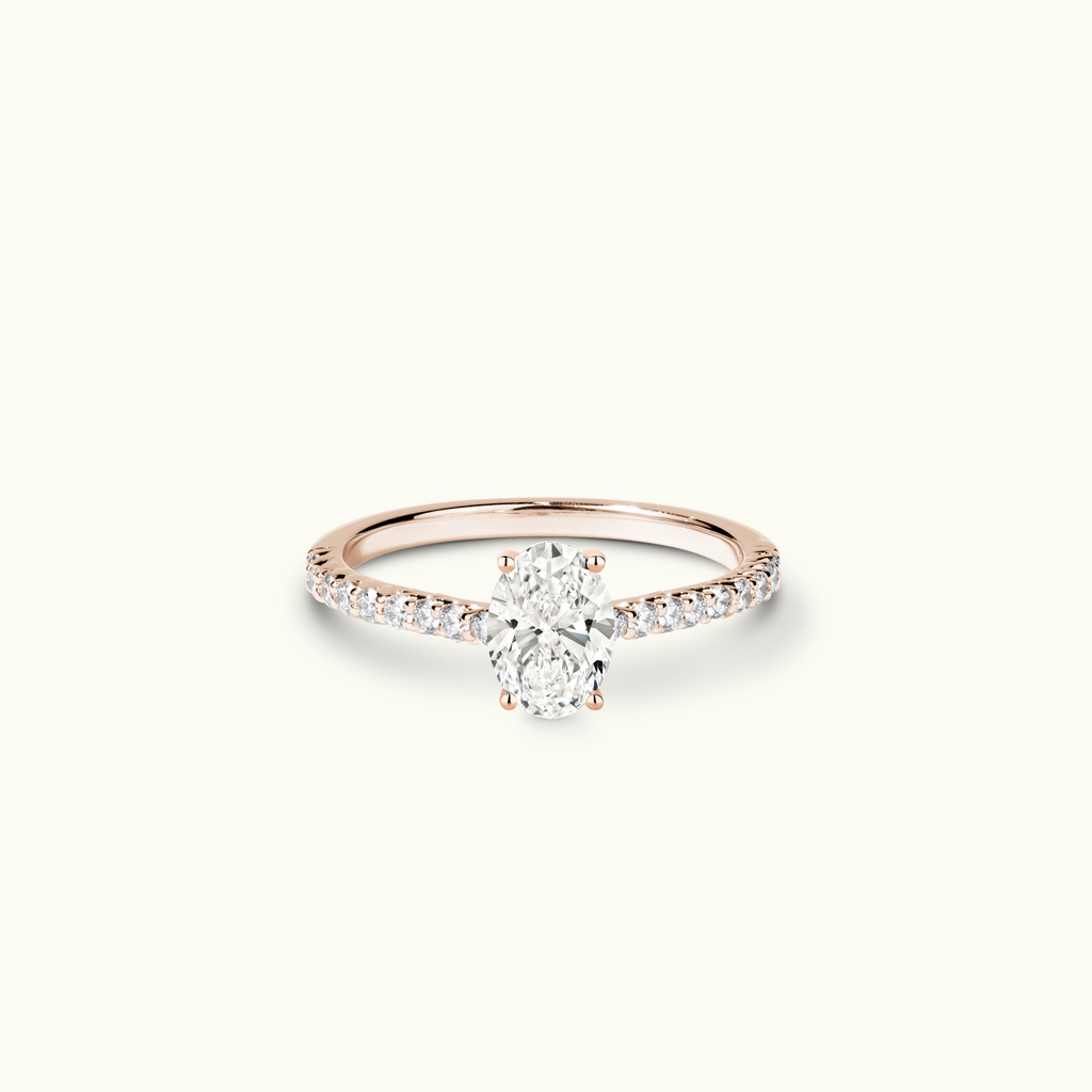 Jewellers District's Cathedral-Setting Diamond Engagement Ring with Diamond Prongs in 14k Rose Gold, Oval