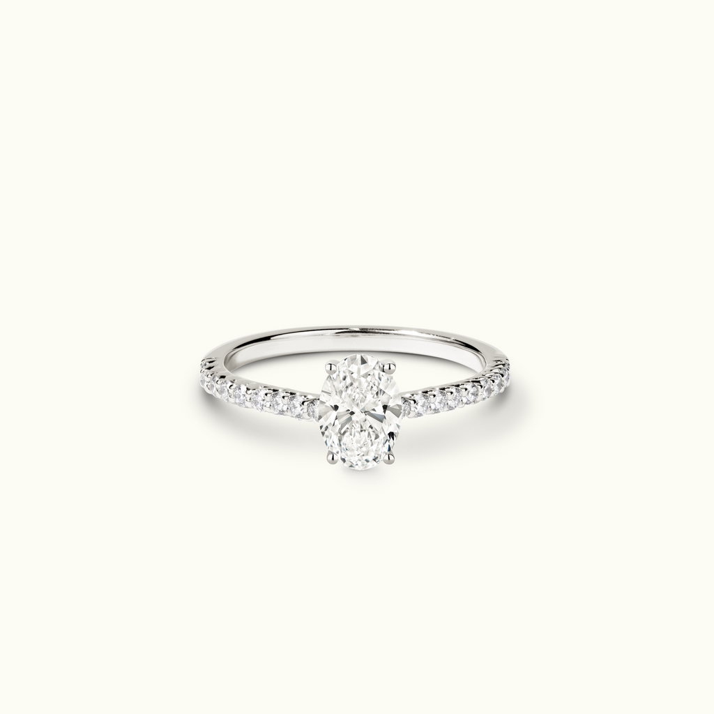 Jewellers District's Cathedral-Setting Diamond Engagement Ring with Diamond Prongs in 14k White Gold, Oval