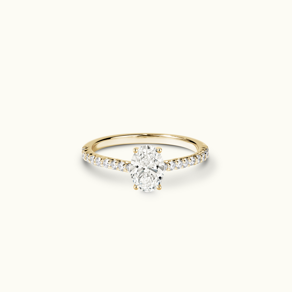 Jewellers District's Cathedral-Setting Diamond Engagement Ring with Diamond Prongs in 14k Yellow Gold, Oval