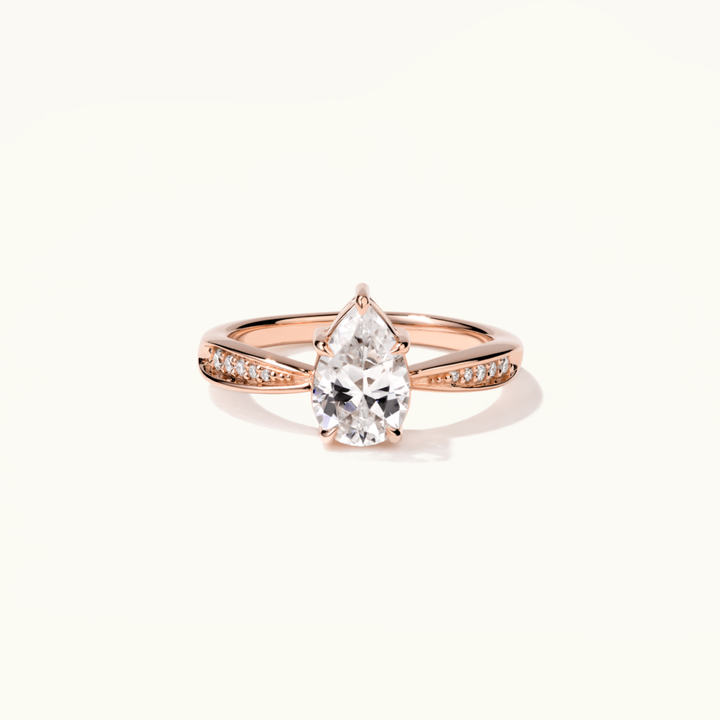 Jewellers District's Five-Prong Diamond Engagement Ring with Diamond Pavé in 14k Rose Gold, Pear