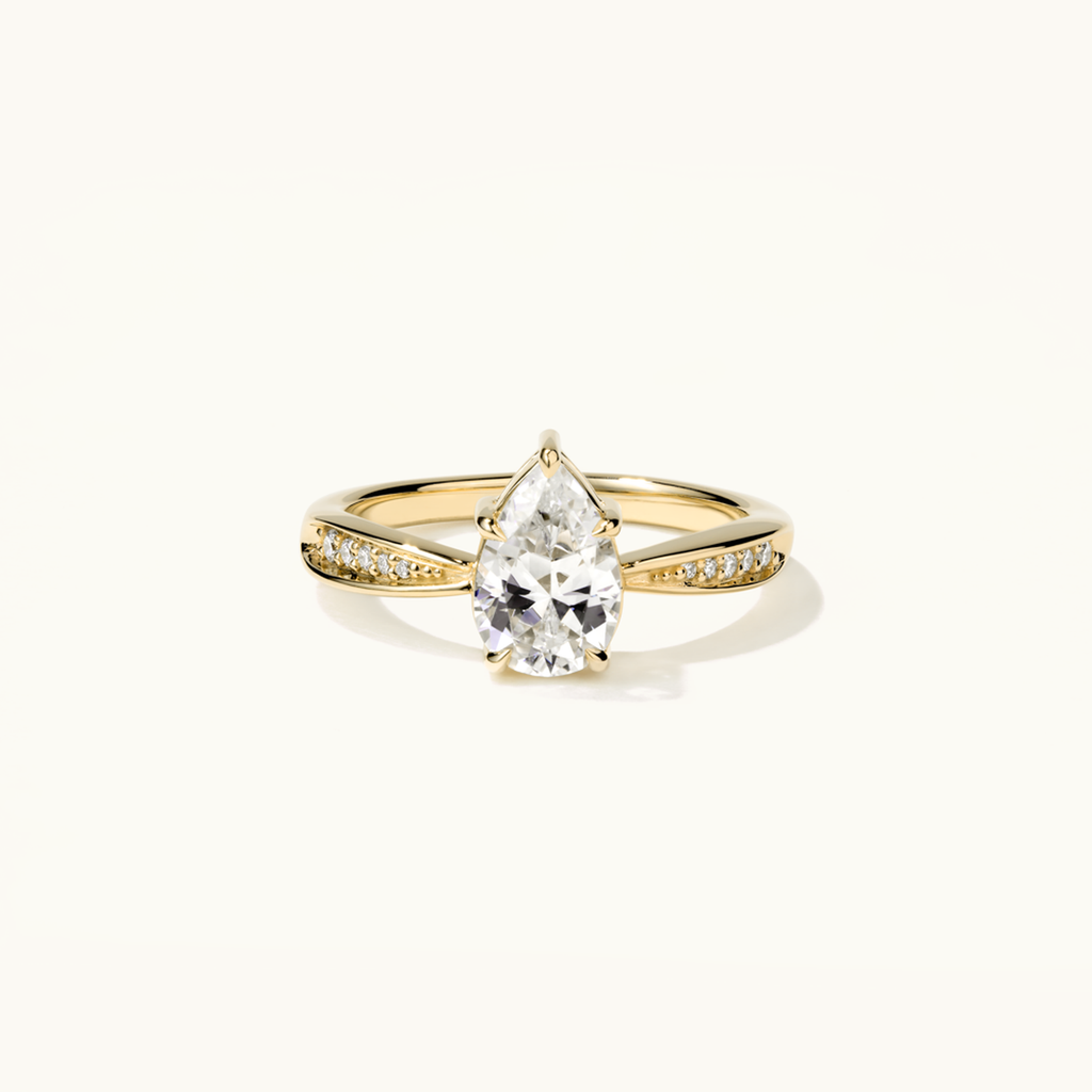 Jewellers District's Five-Prong Diamond Engagement Ring with Diamond Pavé in 14k Yellow Gold, Pear