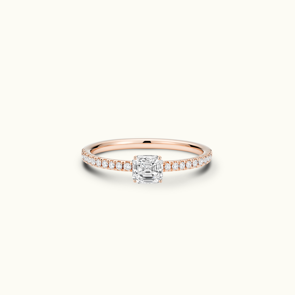 Jewellers District's Diamond Engagement Ring with Signature Knot-Basket and Diamond Band in 14k Rose Gold, Asscher