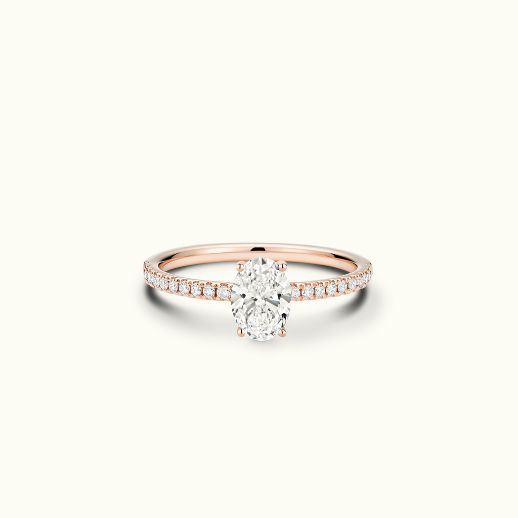 Jewellers District's Diamond Engagement Ring with Signature Knot-Basket and Diamond Band in 14k Rose Gold, Oval