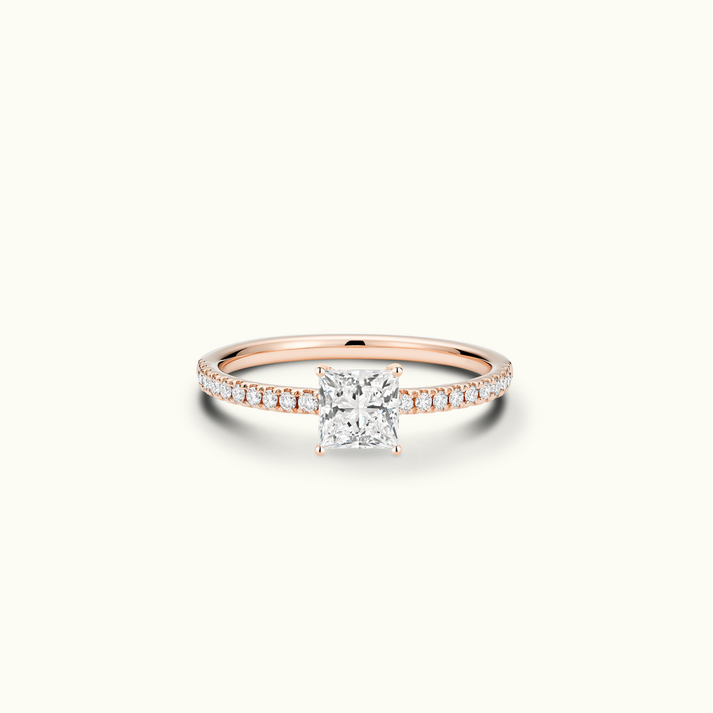 Jewellers District's Diamond Engagement Ring with Signature Knot-Basket and Diamond Band in 14k Rose Gold, Princess