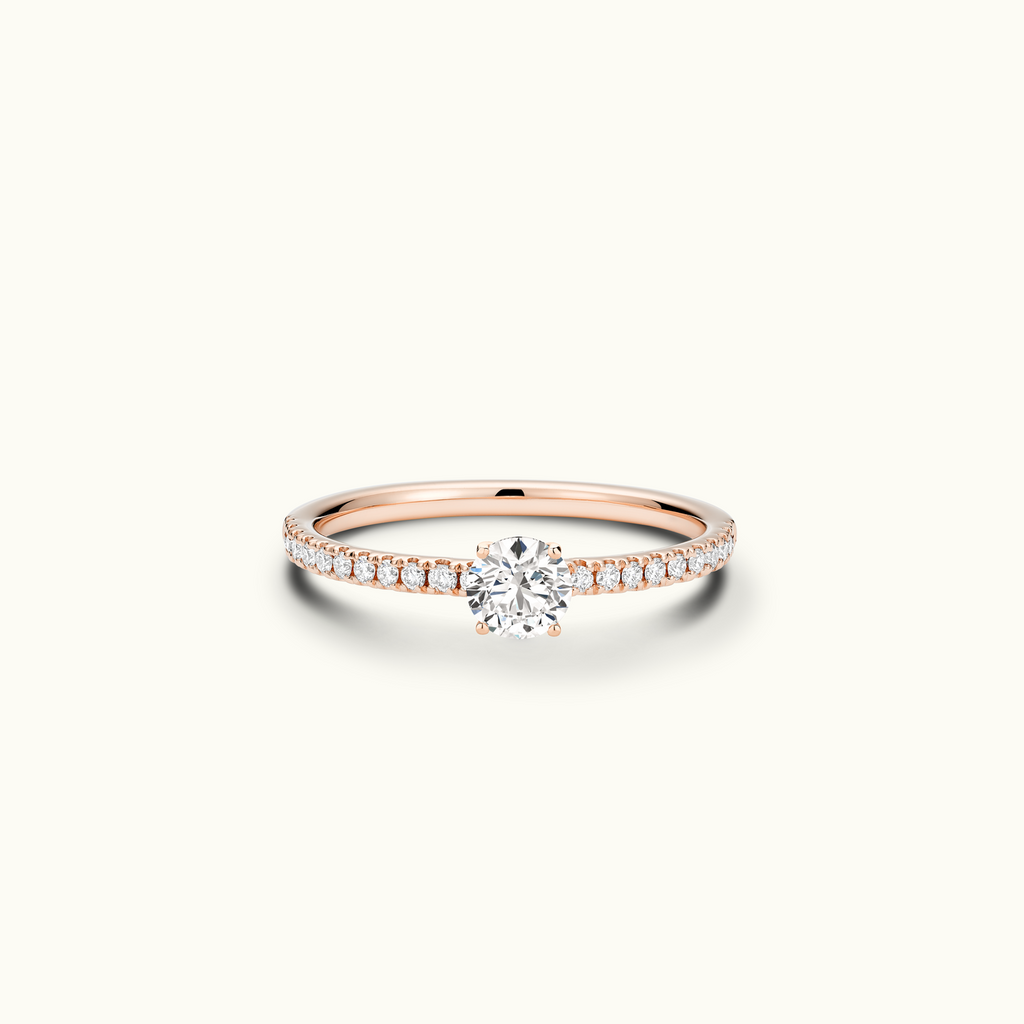 Jewellers District's Diamond Engagement Ring with Signature Knot-Basket and Diamond Band in 14k Rose Gold, Round