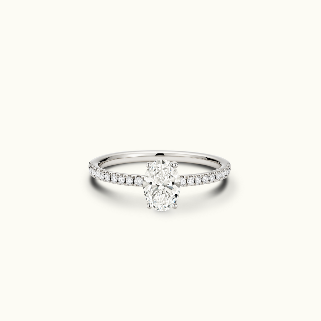 Jewellers District's Diamond Engagement Ring with Signature Knot-Basket and Diamond Band in 14k White Gold, Oval