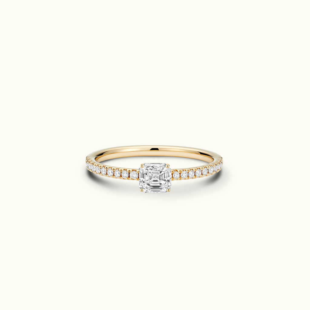 Jewellers District's Diamond Engagement Ring with Signature Knot-Basket and Diamond Band in 14k Yellow Gold, Asscher