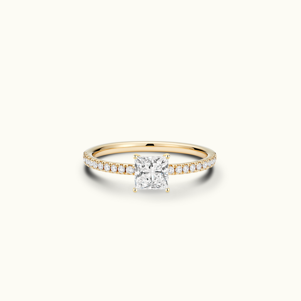 Jewellers District's Diamond Engagement Ring with Signature Knot-Basket and Diamond Band in 14k Yellow Gold, Princess