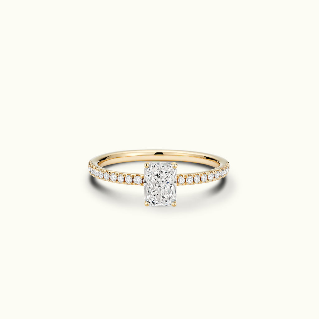 Jewellers District's Diamond Engagement Ring with Signature Knot-Basket and Diamond Band in 14k Yellow Gold, Radiant