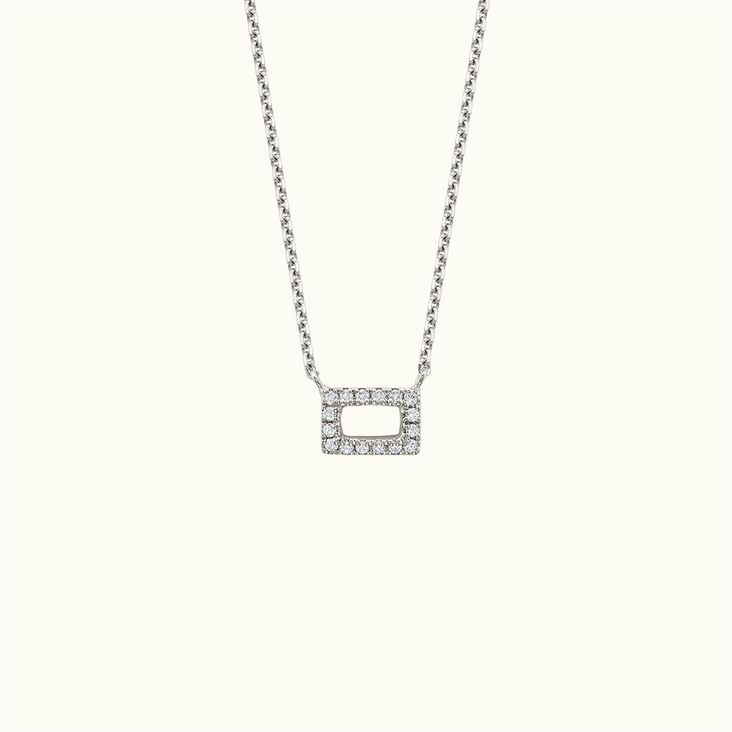 Jewellers District's Rectangle Diamond Pavé Pendant Necklace in 14k White Gold