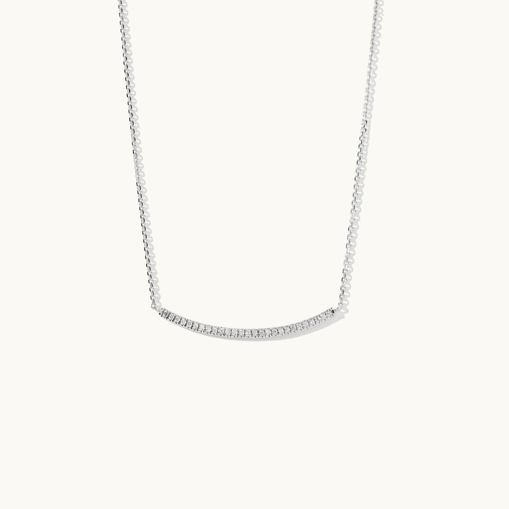 Face view of Jewellers District's Curved Diamond Bar Necklace in 14k White Gold