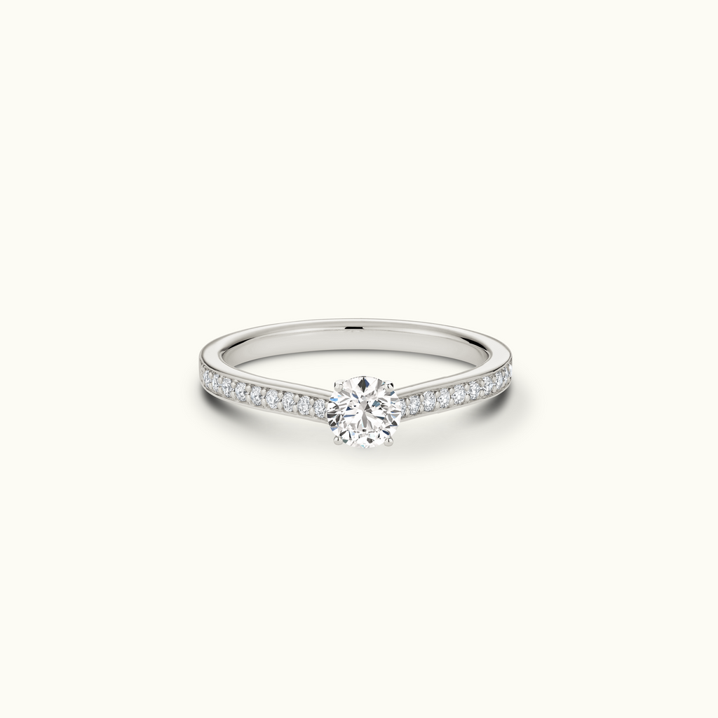 Jewellers District's Diamond Engagement Ring with Bright-Cut Pavé in 14k White Gold, Round