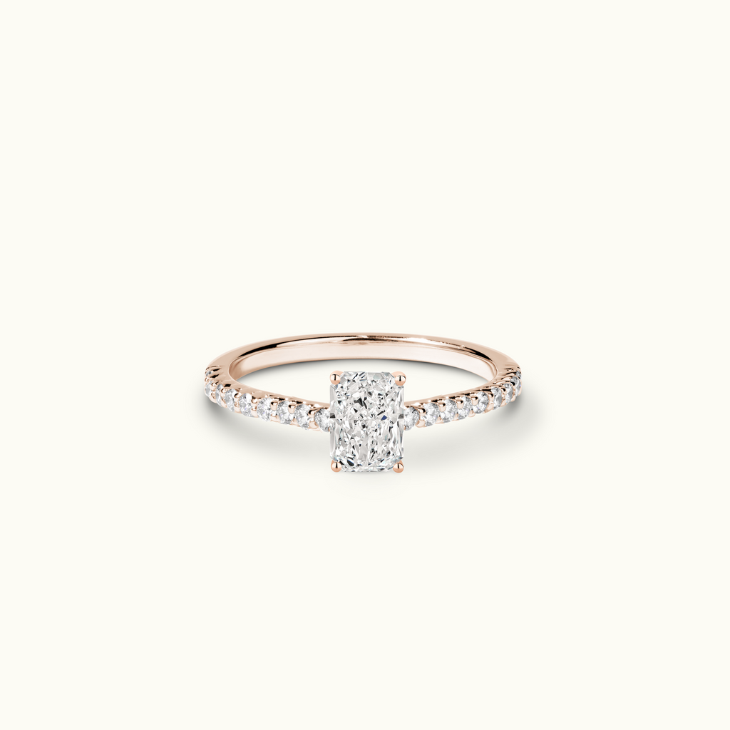 Jewellers District's Cathedral-Setting Diamond Engagement Ring with Diamond Prongs in 14k Rose Gold, Radiant