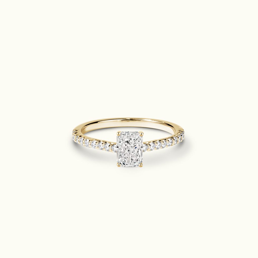 Jewellers District's Cathedral-Setting Diamond Engagement Ring with Diamond Prongs in 14k Yellow Gold, Radiant