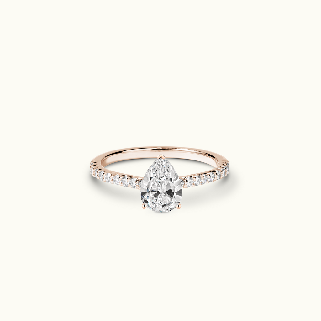 Jewellers District's Cathedral-Setting Diamond Engagement Ring with Diamond Prongs in 14k Rose Gold, Pear