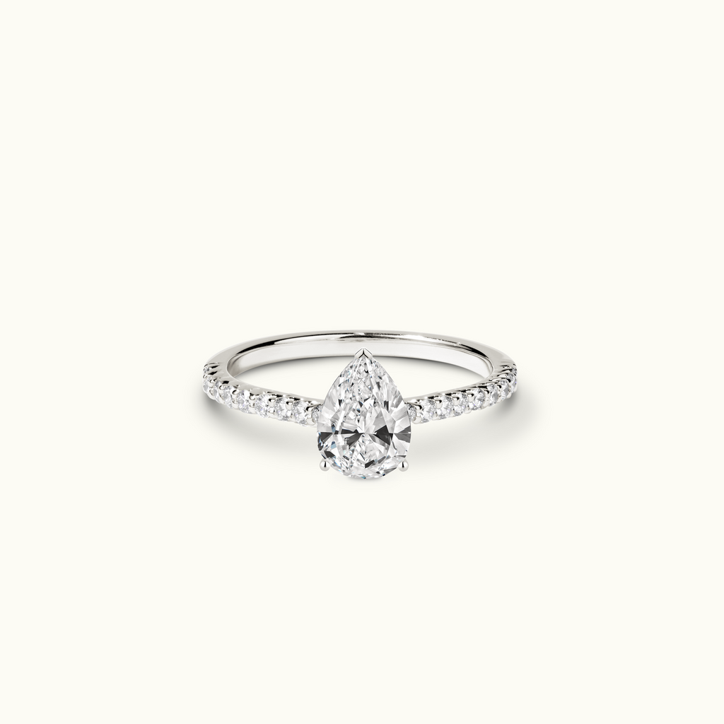 Jewellers District's Cathedral-Setting Diamond Engagement Ring with Diamond Prongs in 14k White Gold, Pear