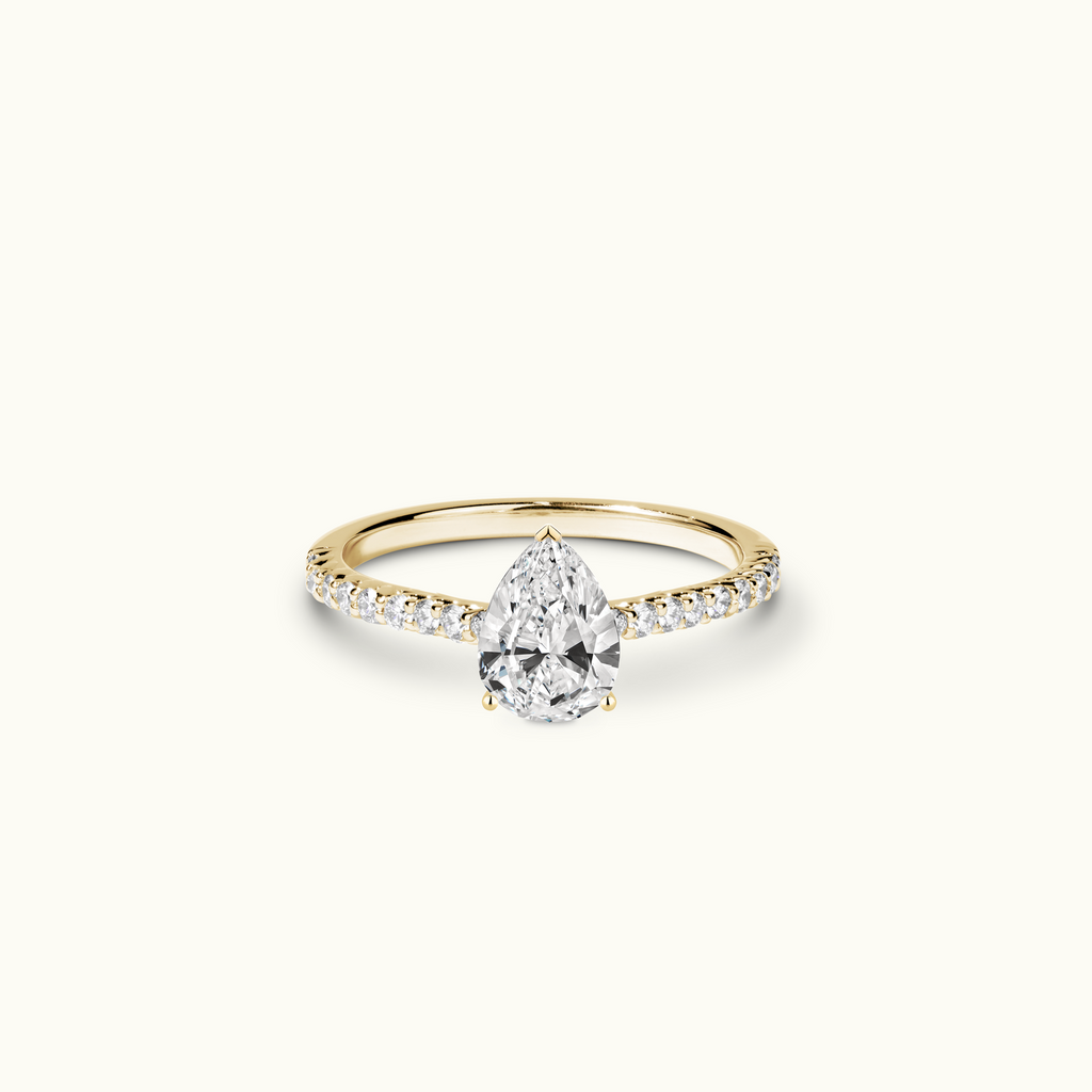 Jewellers District's Cathedral-Setting Diamond Engagement Ring with Diamond Prongs in 14k Yellow Gold, Pear