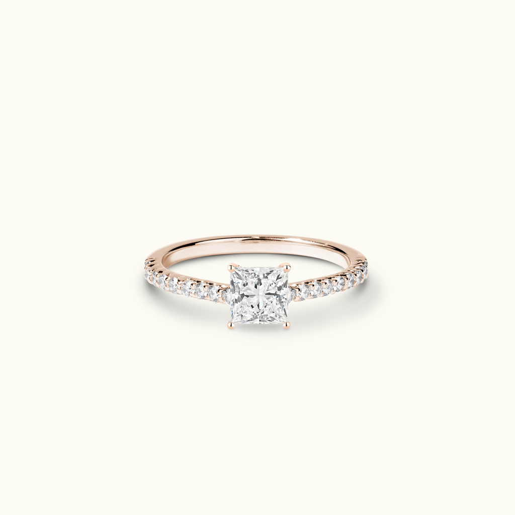 Jewellers District's Cathedral-Setting Diamond Engagement Ring with Diamond Prongs in 14k Rose Gold, Princess