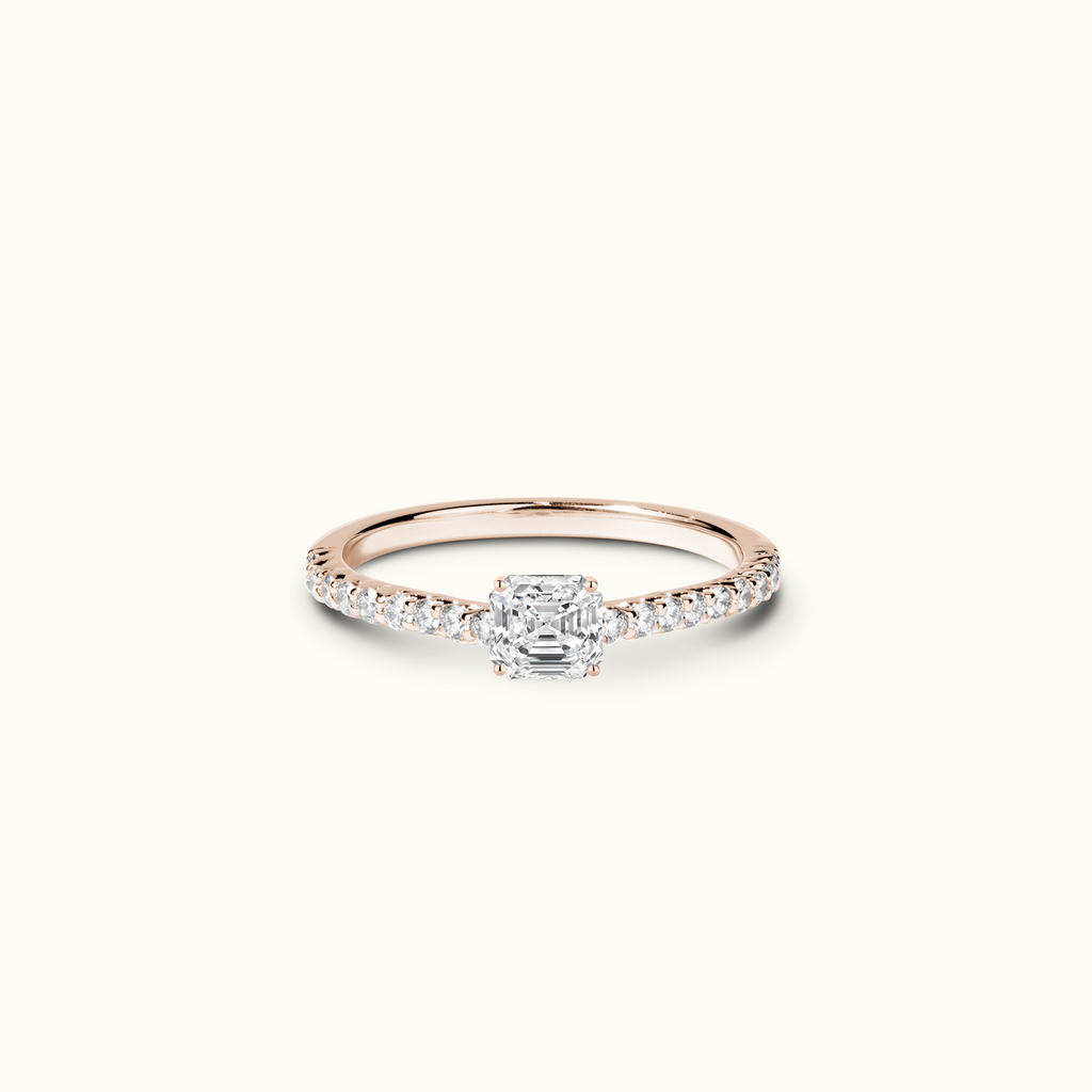 Jewellers District's Cathedral-Setting Diamond Engagement Ring with Diamond Prongs in 14k Rose Gold, Asscher