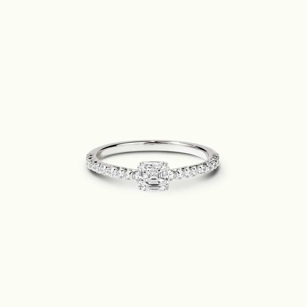 Jewellers District's Cathedral-Setting Diamond Engagement Ring with Diamond Prongs in 14k White Gold, Asscher