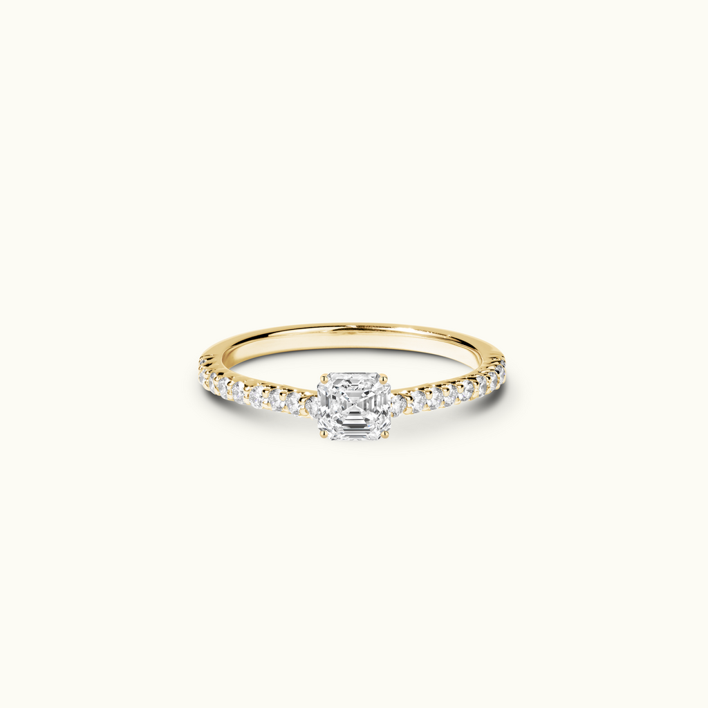 Jewellers District's Cathedral-Setting Diamond Engagement Ring with Diamond Prongs in 14k Yellow Gold, Asscher