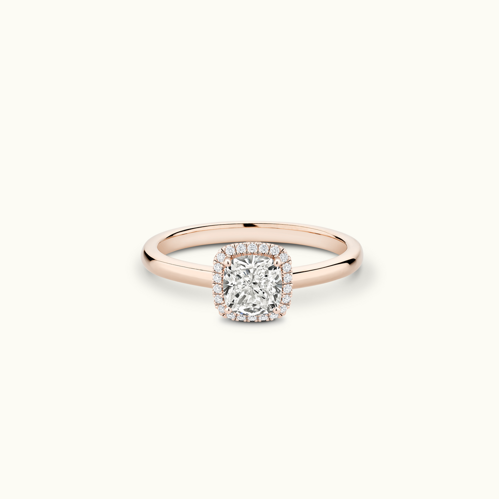 Jewellers District's Cathedral-Setting Diamond Halo Engagement Ring in 14k Rose Gold, Cushion