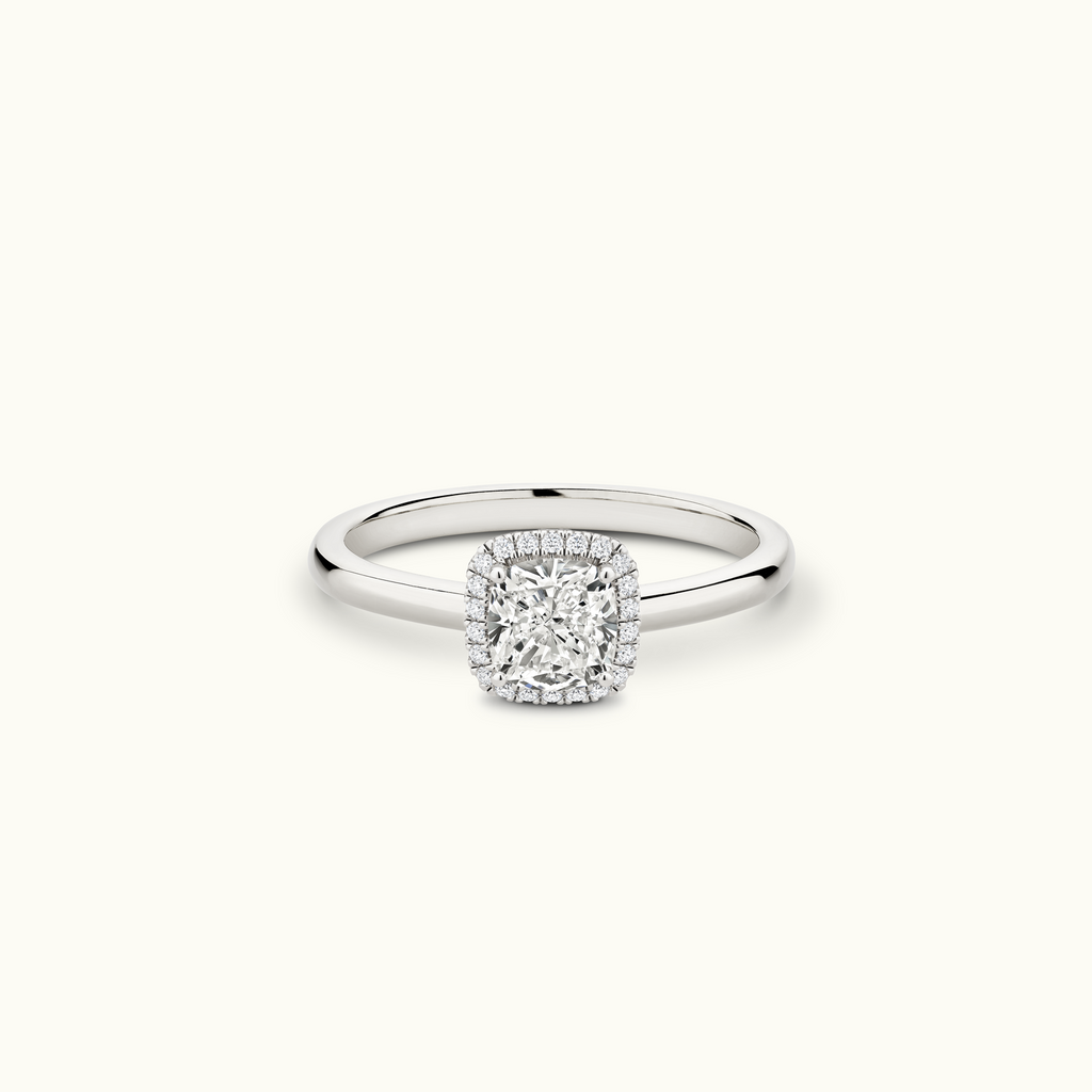 Jewellers District's Cathedral-Setting Diamond Halo Engagement Ring in 14k White Gold, Cushion