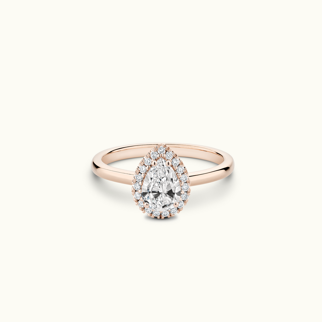 Jewellers District's Cathedral-Setting Diamond Halo Engagement Ring in 14k Rose Gold, Pear