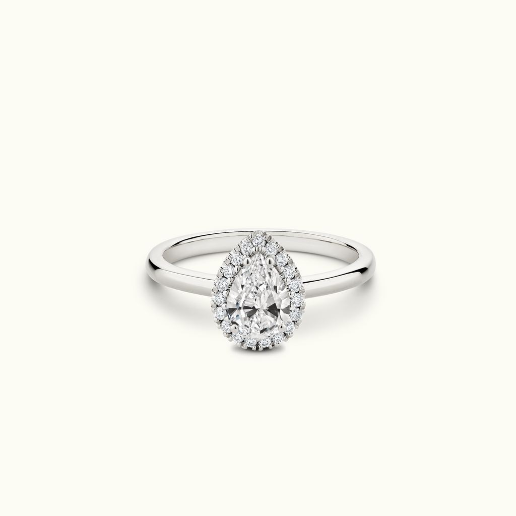 Jewellers District's Cathedral-Setting Diamond Halo Engagement Ring in 14k White Gold, Pear